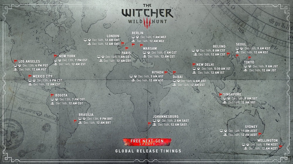 Avec le souci des joueurs : CD Projekt Red a publié la carte de sortie de la version actualisée de The Witcher 3 : Wild Hunt aux quatre coins du monde.-2
