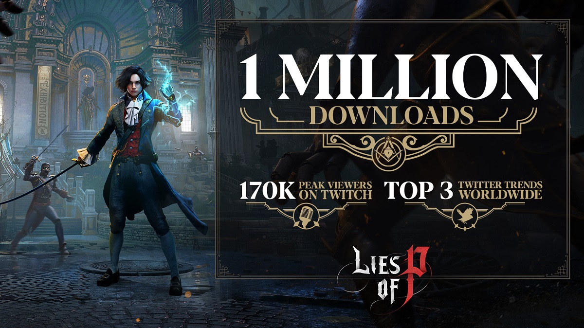 This is a success!  Over a million gamers have downloaded the demo version of the ambitious action game Lies of P. The game is actively discussed on Twitter and watched on Twitch