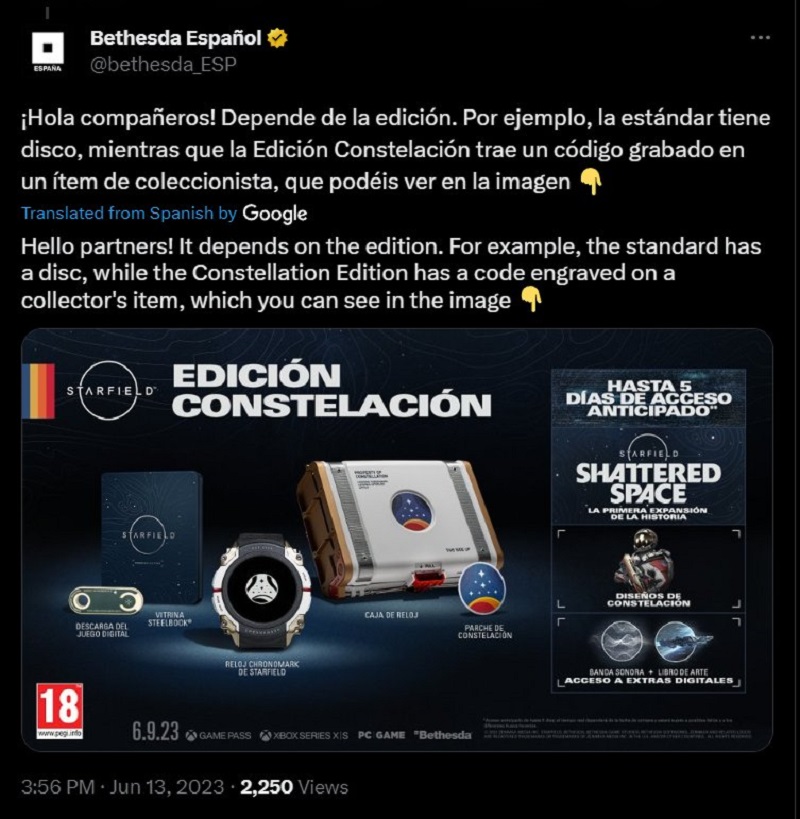 It doesn't get any clearer: Bethesda Spain has caused more confusion with the physical editions of Starfield-2