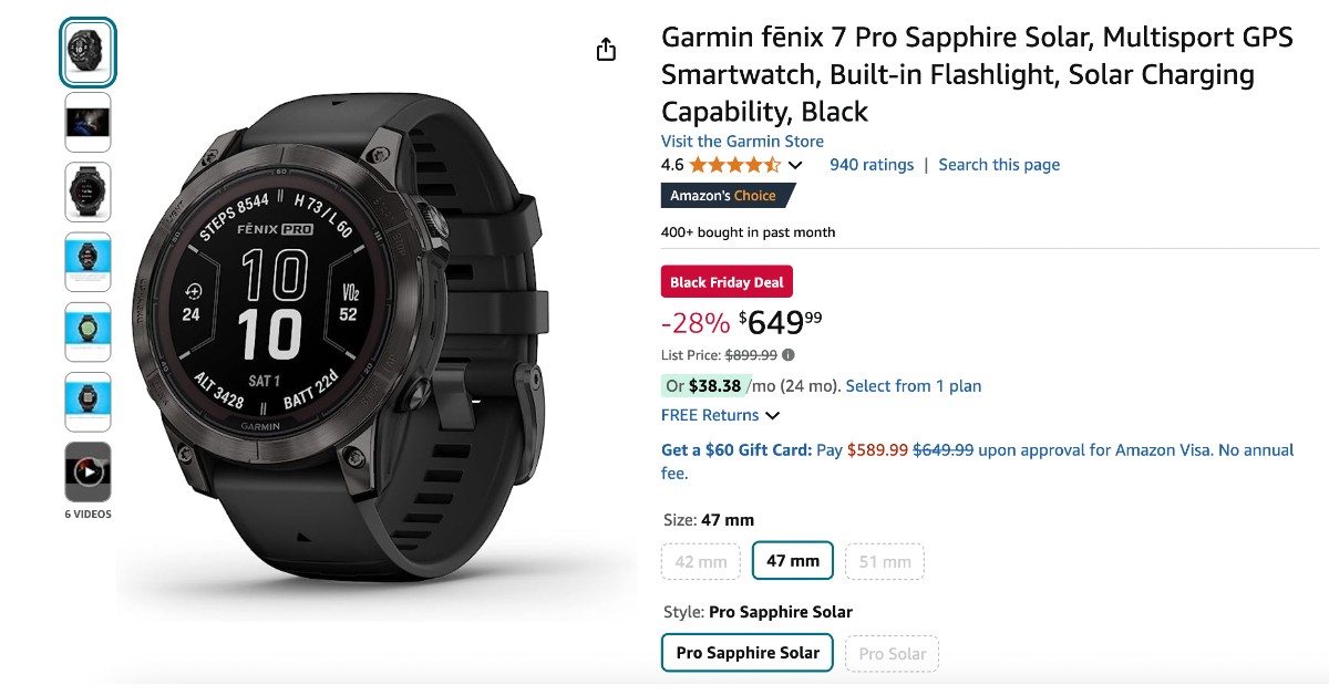 Garmin fēnix 7 Pro Smartwatch - $250 Off! Limited Discount!