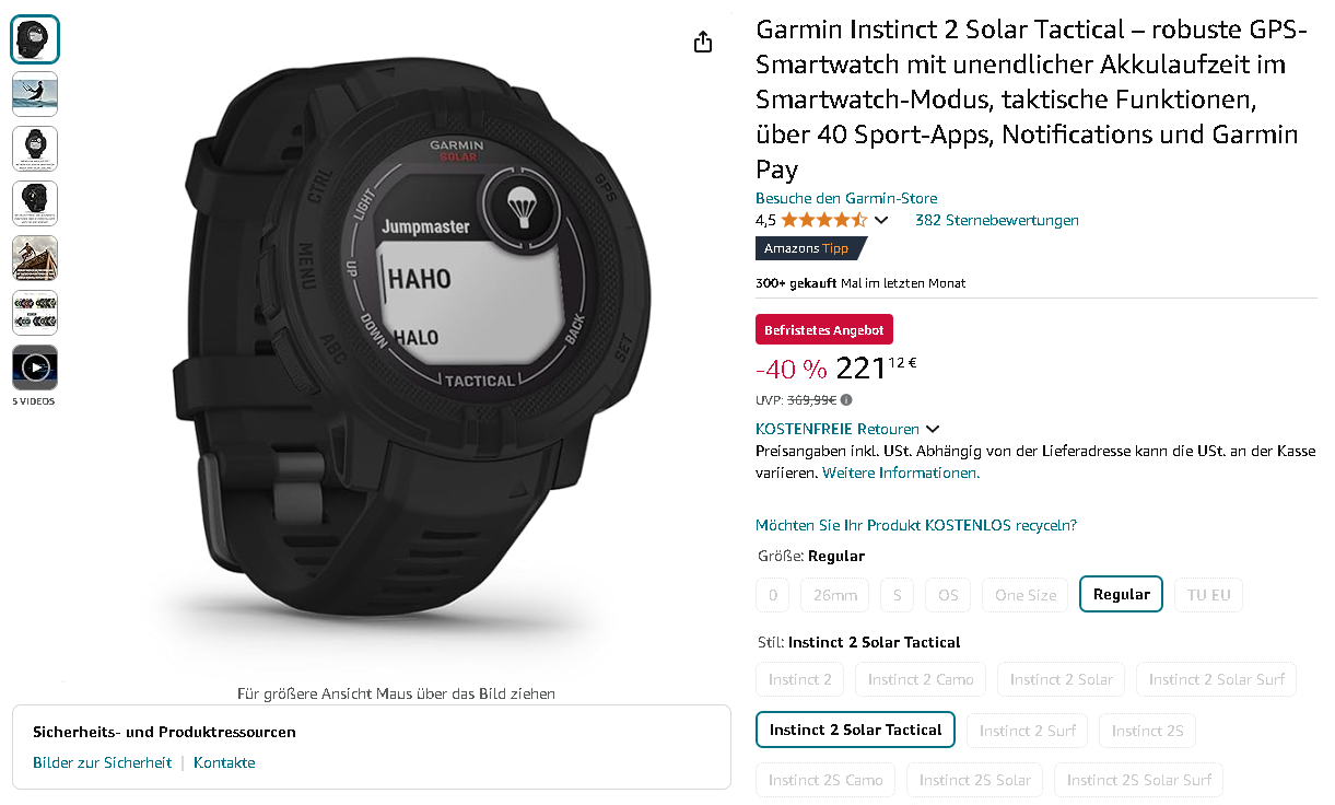 Screenshot der Garmin Instinct 2 Solar Tactical