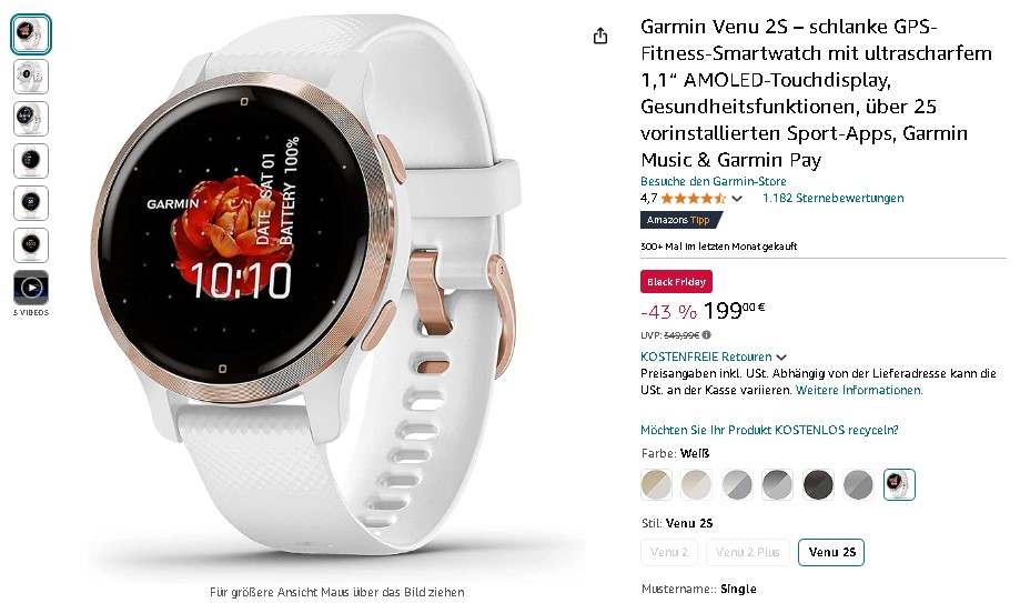 Garmin Venu 2S GPS-Smartwatch