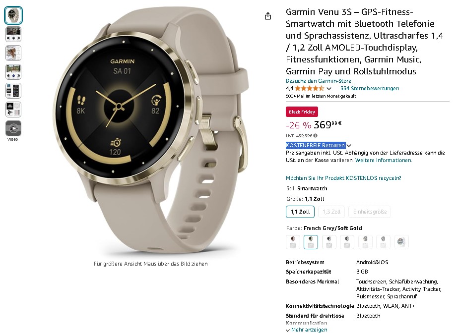 Garmin Venu 3S Premium Smartwatch