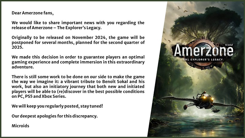 Journey to the Jungle is postponed - French publisher Microids has pushed back the release of Amerzone: The Explorer's Legacy to 2025-2