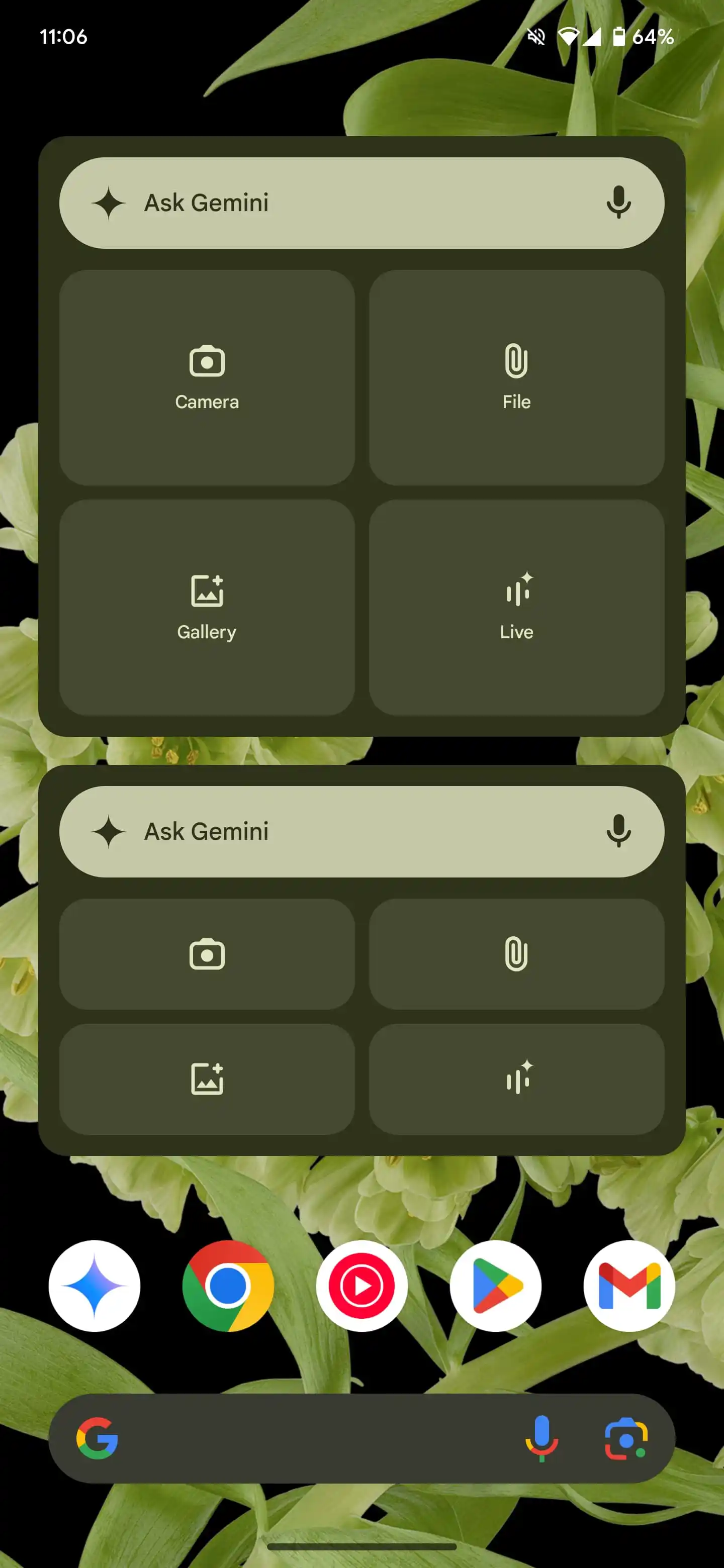 Widget Gemini sur Android, interface