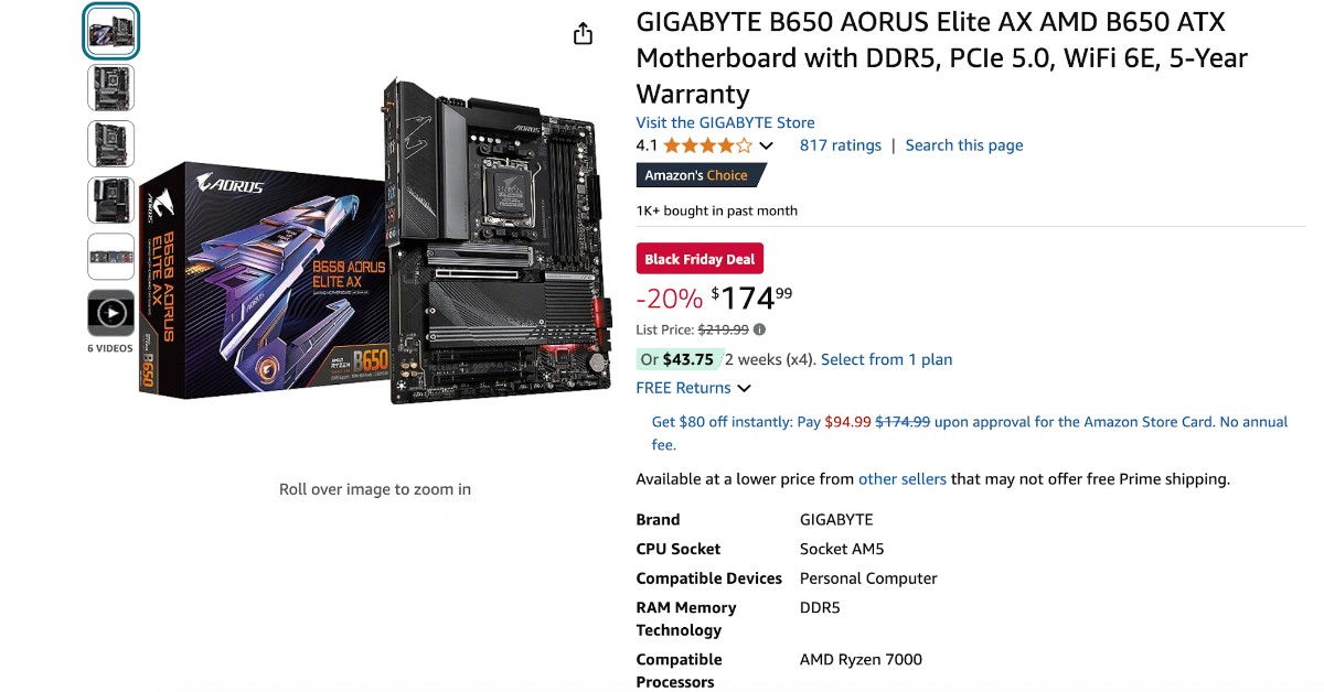 GIGABYTE B650 AORUS Elite AX - $45 Discount! Black Friday Deal!