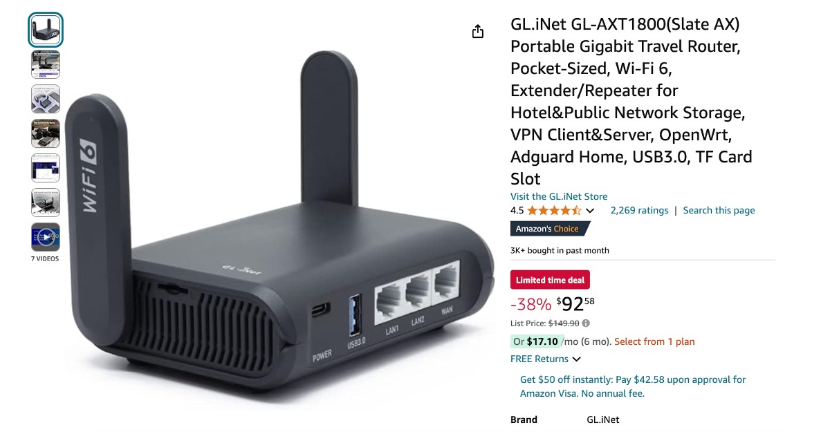 GL.iNet GL-AXT1800 (Slate AX) Portable Gigabit Travel Router - Get $57 Off!