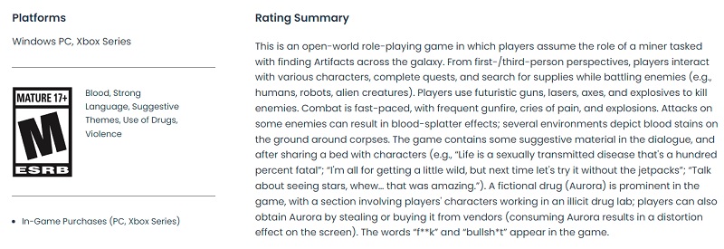 Violence, nudity, drugs and foul language: ESRB gives Starfield an age rating of Mature (17+)-2