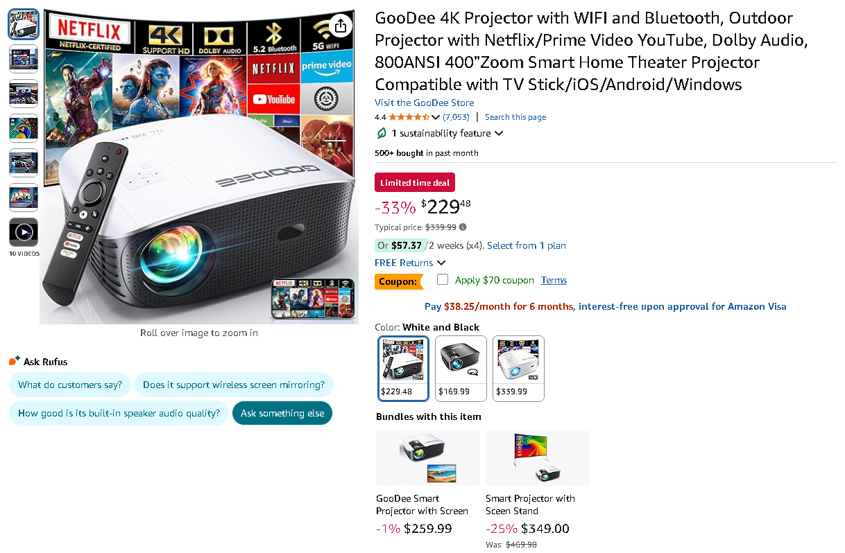 GooDee YG600-Movin 4K Smart Projector