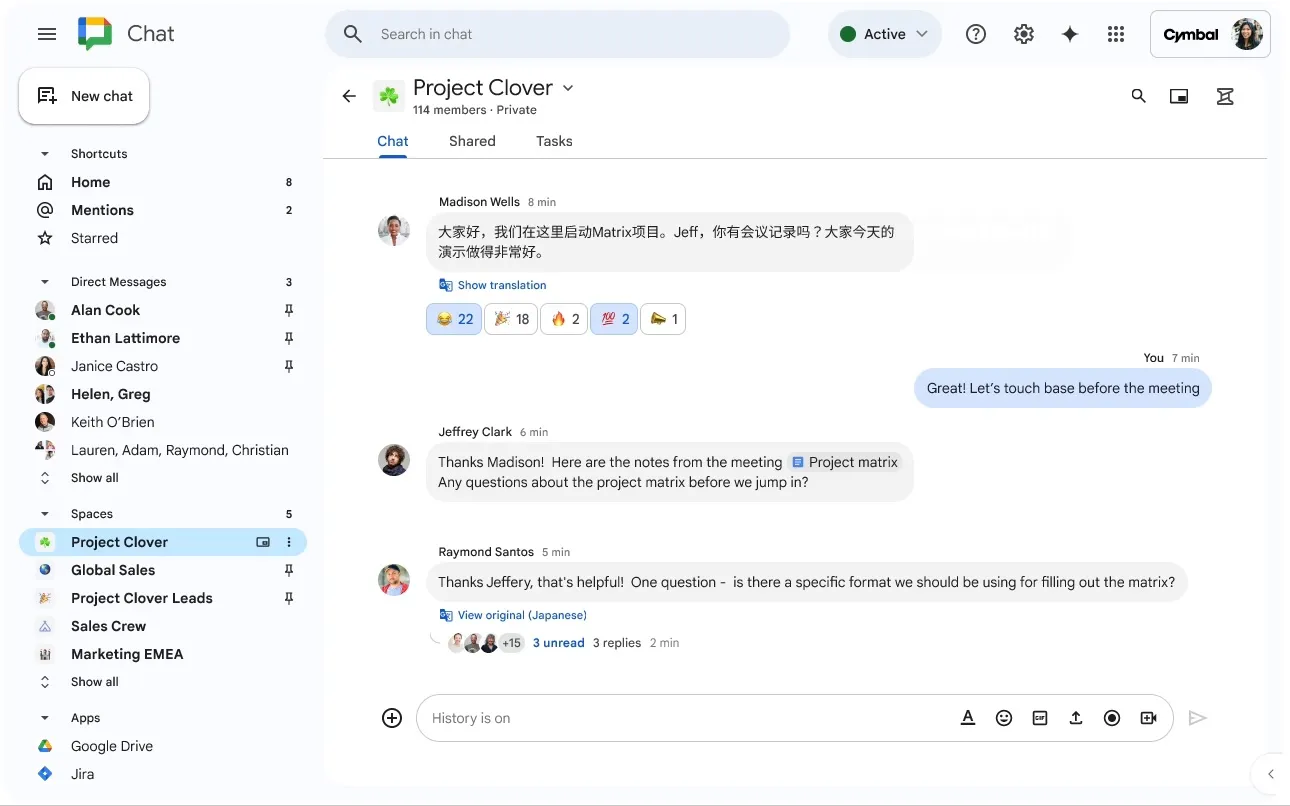 Automatische Übersetzungsfunktion in Google Chat