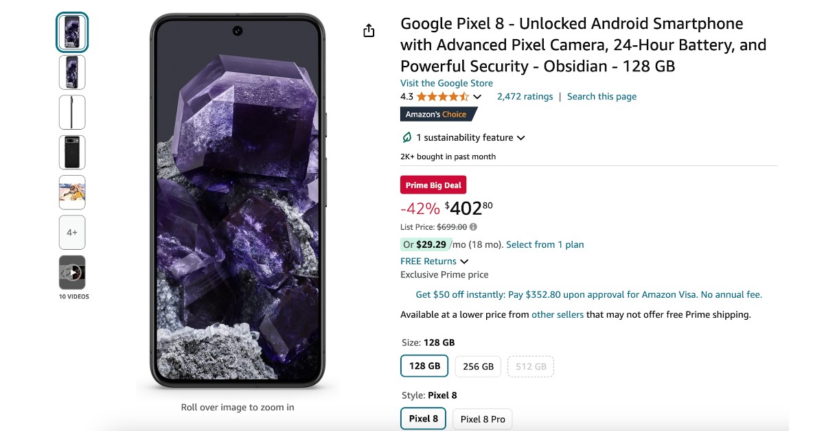 Google Pixel 8 Android Smartphone - $297 Off Great Opportunity!