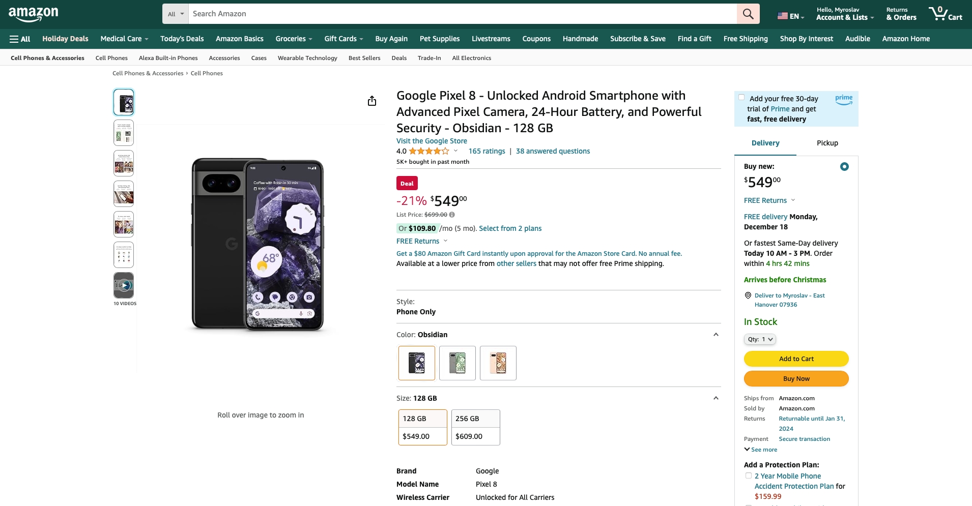 Offer of the day: the Google Pixel 8 on  for $150 off