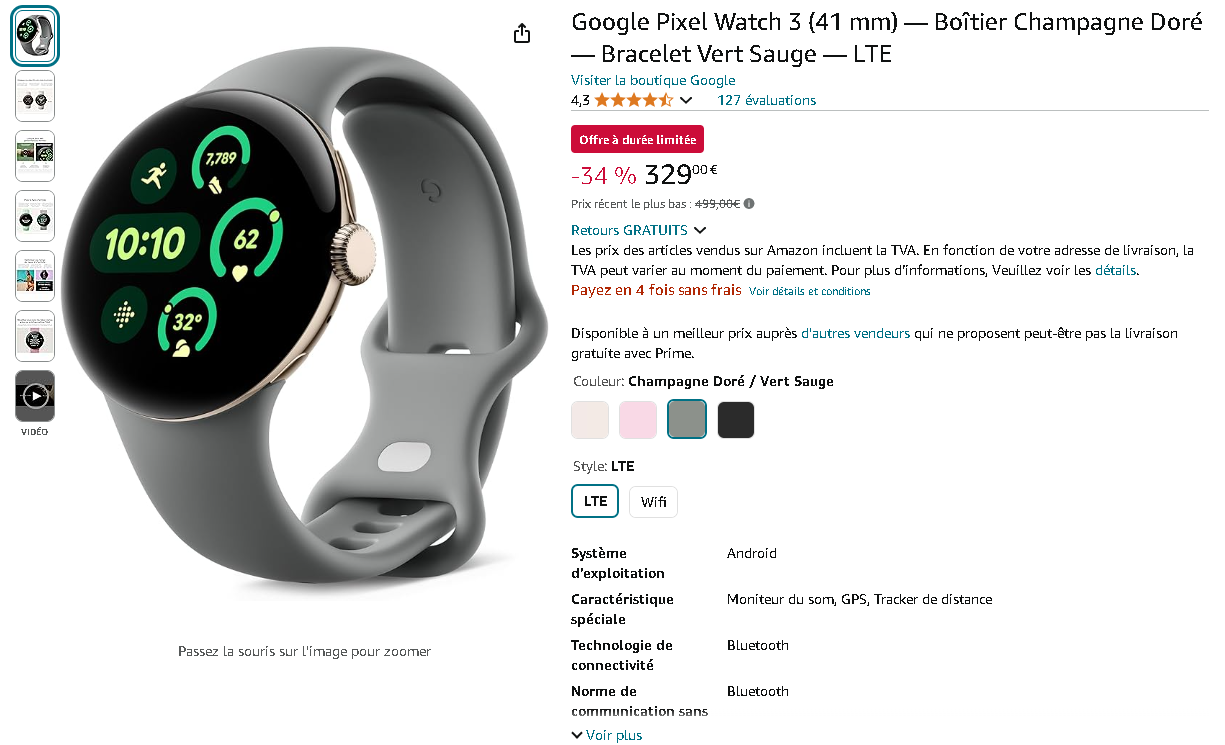 Image de la Google Pixel Watch 3