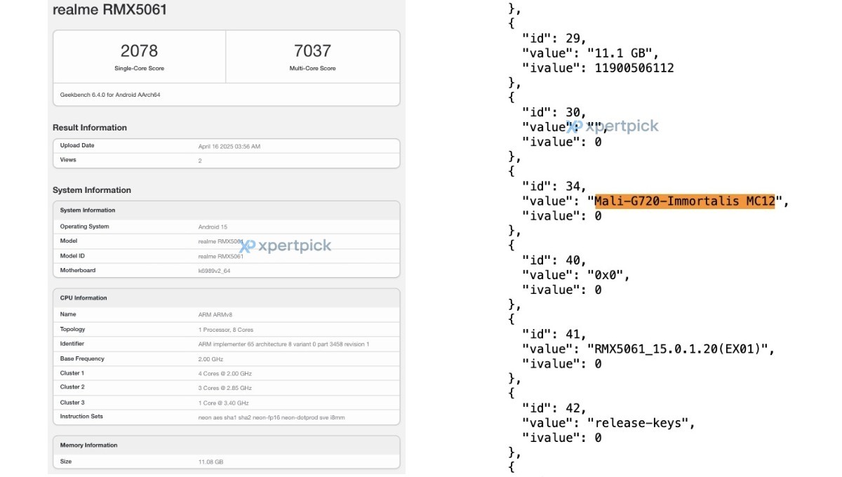 Information about the purported Realme GT 7 in Geekbench