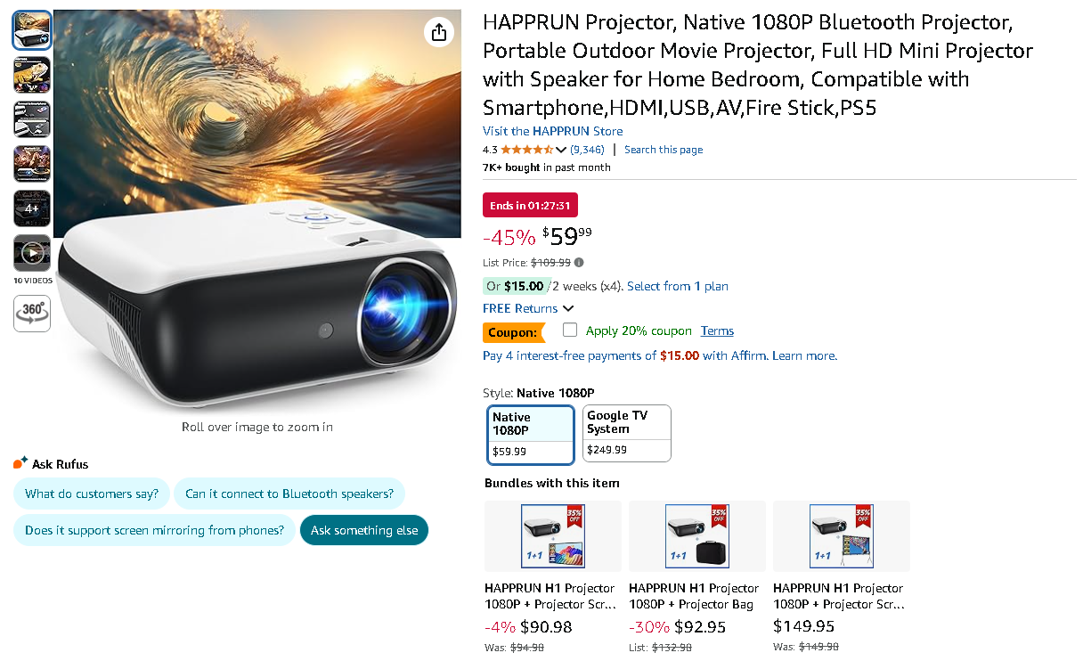 Screenshot of the HAPPRUN H1 Projector