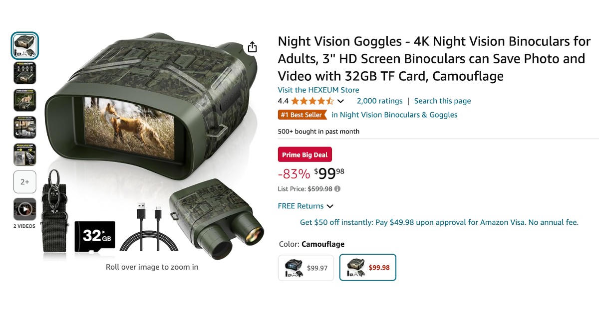 HEXEUM Night Vision Goggles - Now $460 Discount Super Deal!