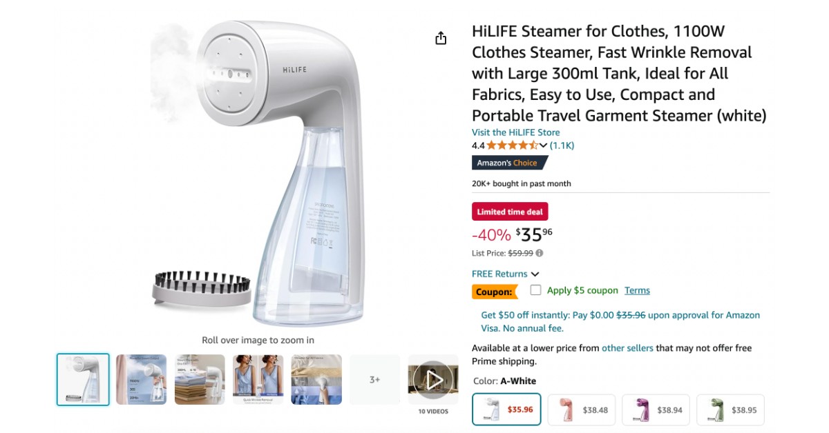 HiLIFE Steamer for Clothes - limited time $24 discount!