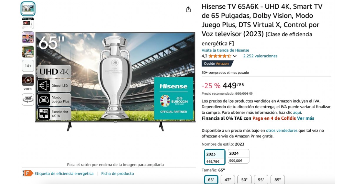 Hisense TV 65A6K por 150€ ! ¡Oferta por tiempo limitado!