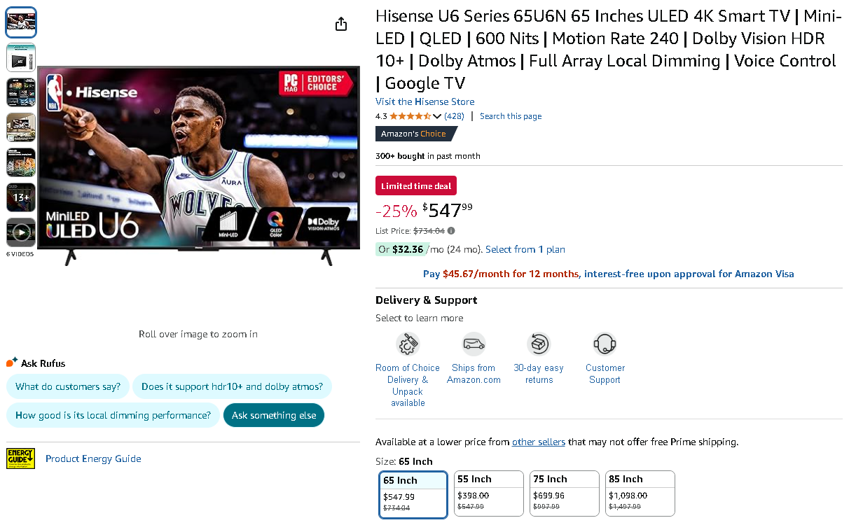 Screenshot of the Hisense U6N