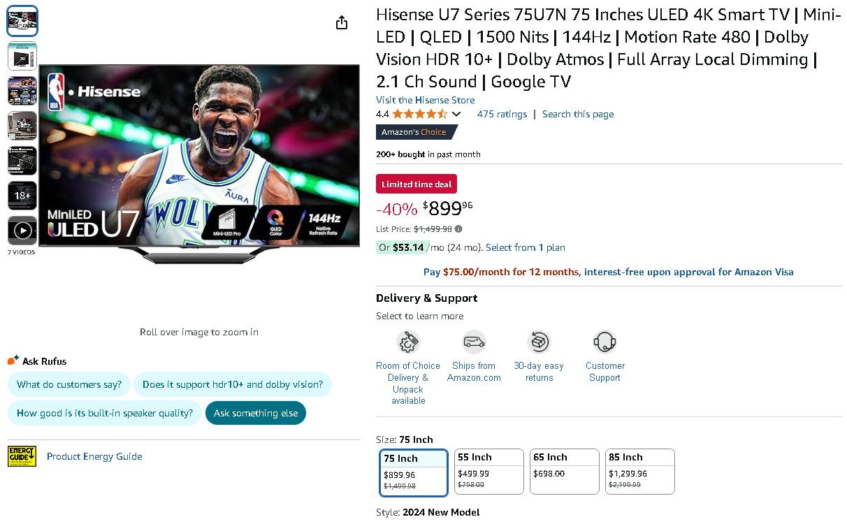 Screenshot of the Hisense U7N TV