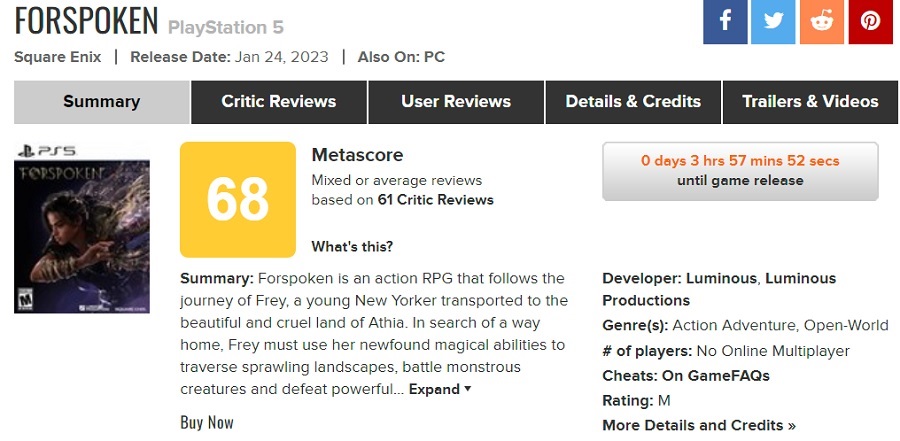 Les critiques ne sont pas satisfaites de Forspoken. Le jeu d'action de Square Enix obtient de mauvaises notes sur les agrégateurs.-2