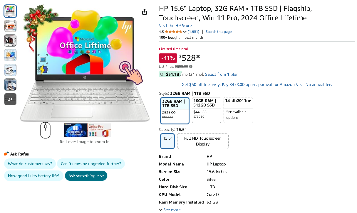 Screenshot of the HP 15.6