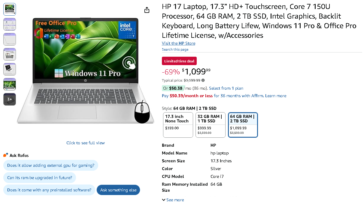 Screenshot of the HP 17 Laptop