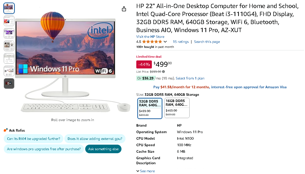 HP 22-inch All-in-One Desktop Computer