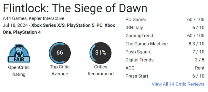 Not a bad game that will go unnoticed - critics were left underwhelmed by the action game Flintlock: The Siege of Dawn-2