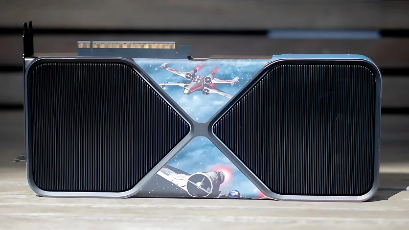 RTX 5090 graphics card featuring an image of an X-Wing fighter jet