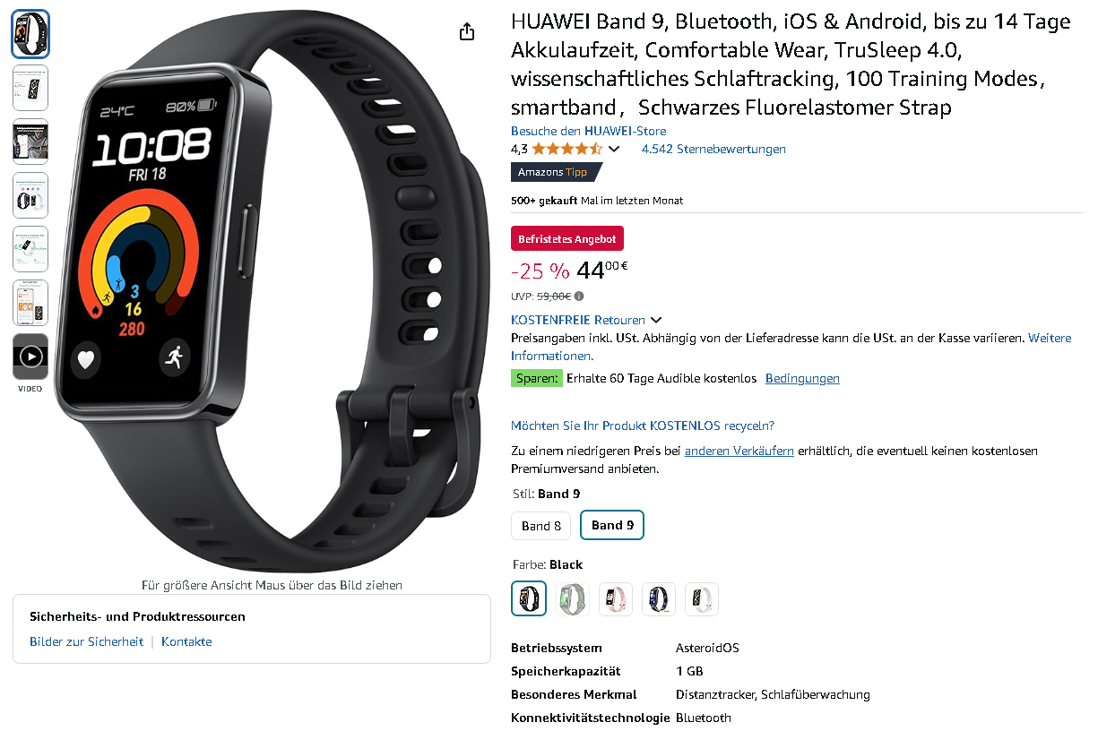 Screenshot der HUAWEI Band 9