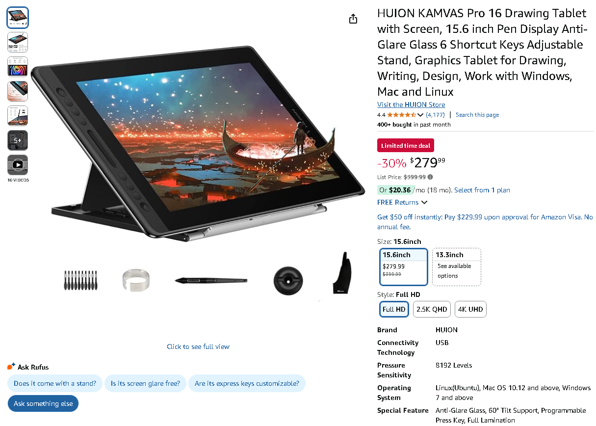 Screenshot of the HUION KAMVAS Pro 16 Tablet