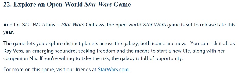 Disney: Il gioco d'azione Star Wars Outlaws di Ubisoft uscirà alla fine del 2024-2