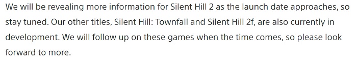 Work on two projects in the Silent Hill franchise, subtitled Townfall and F, is on track: the series' producer has reassured fans-2