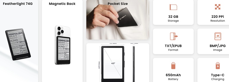 Електронна книга Xteink X4 вид ззаду