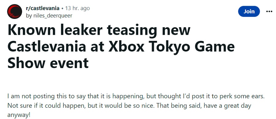 En innsider har antydet at det vil komme en interessant og uventet kunngjøring knyttet til Castlevania-serien i nær fremtid. Kanskje på Tokyo Game Show 2023?-2