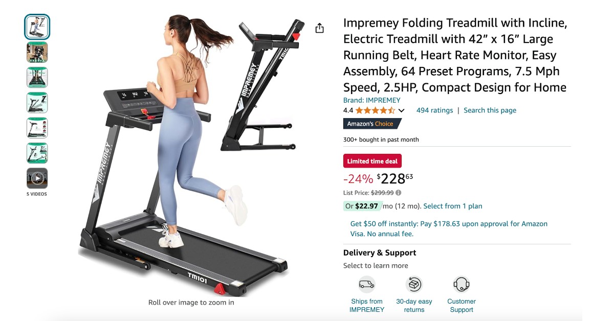 Impremey Folding Treadmill - $71 Limited Discount!