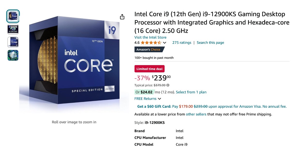 Intel Core i9 (12th Gen) i9-12900KS Gaming Desktop Processor - $140 Off! Don't miss it!