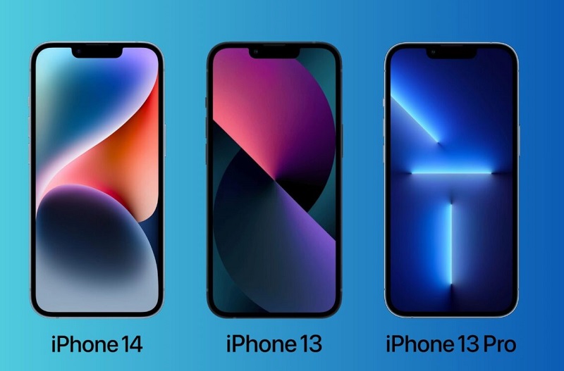 Ілюстрація iPhone 14, 13 і 13 Pro з вирізом