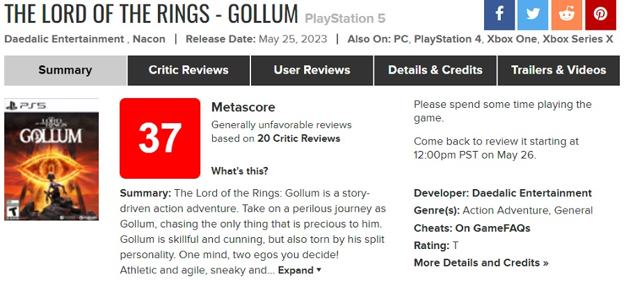 This is a failure: 37 points on aggregators make The Lord of the Rings: Gollum one of the worst games in recent years-2