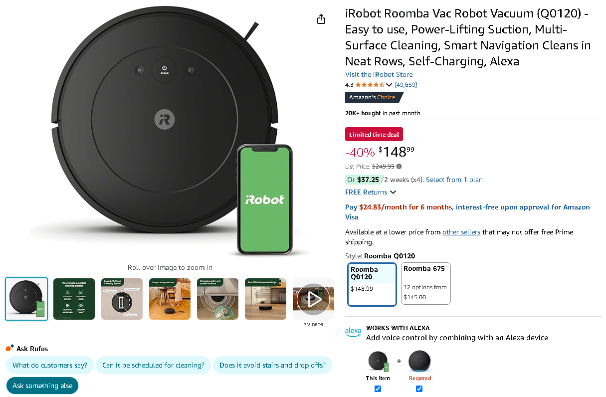 Screenshot of the Roomba Vac Essential