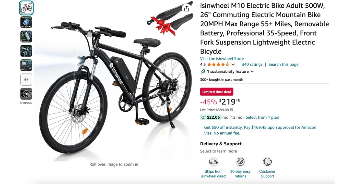 Isinwheel M10 Electric Bike Adult - Shor Time $180 Discount!