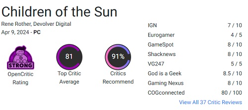 Sniper har gått rett inn i spillernes hjerter: Puslespillspillet Children of the Sun får gode anmeldelser fra både kritikere og spillere.-2