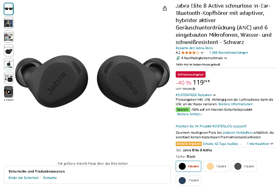 Screenshot der Jabra Elite 8 Active.