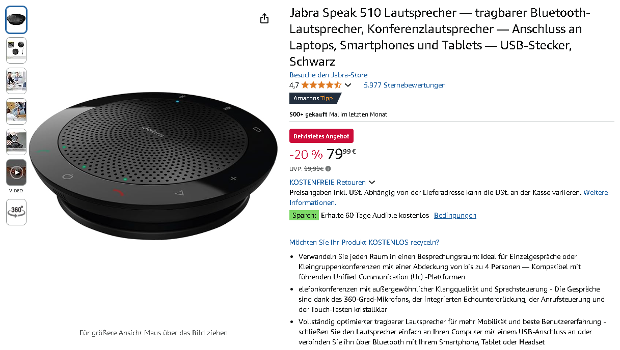 Screenshot der Jabra Speak 510