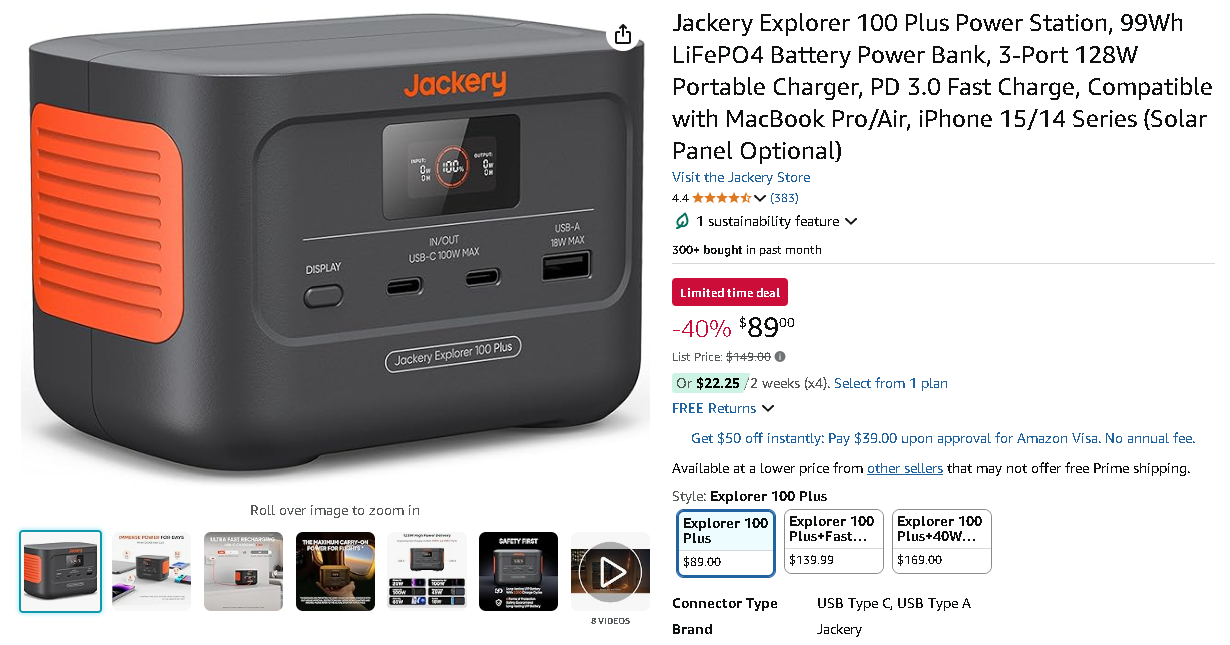 Screenshot of the Jackery Explorer 100 Plus