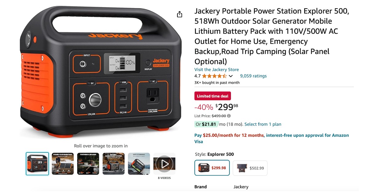 Jackery Portable Power Station Explorer 500 - Limited time deal $170 Off!