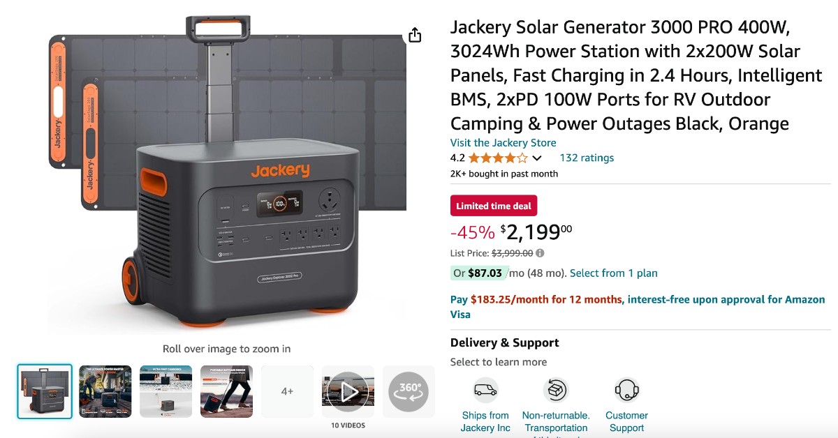 Jackery Solar Generator 3000 PRO - NOW $1800 discount!