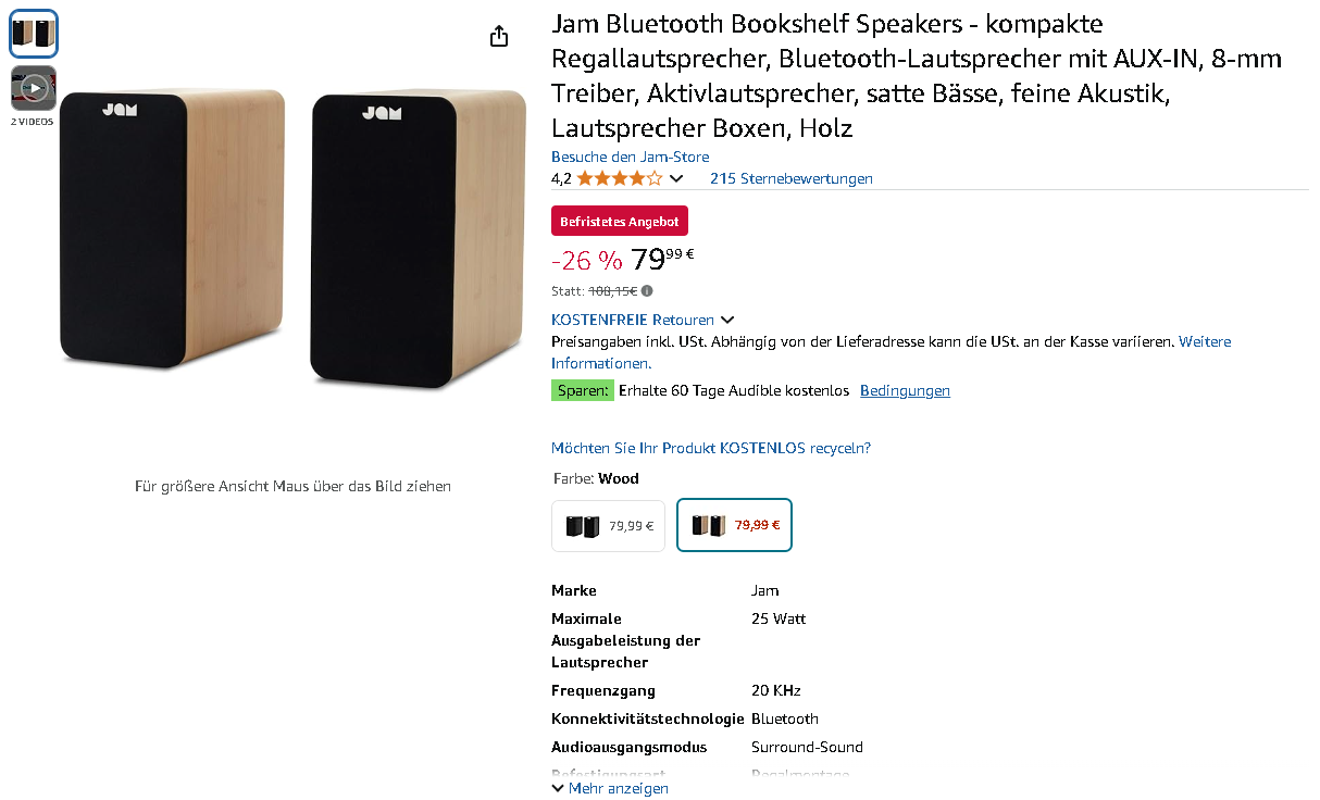 Screenshot der JAM Bookshelf Speakers