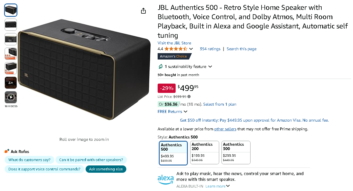 Screenshot of the JBL Authentics 500